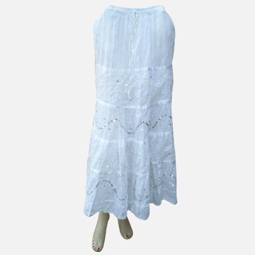 Handmade Embroidered Cotton Skirts With Adustable Doori, Inside Lining, Netted, Sequins And Strips (Free Shipping) Skrt0002