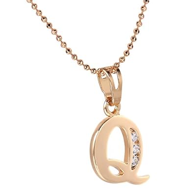 Snowman Lee Fashion New Letter Q Studed White Gemstone 18k Rose Gold Plated 18" Chain Necklace