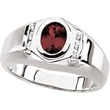 14K White Gold Man's Mozambique Garnet and Diamond Ring