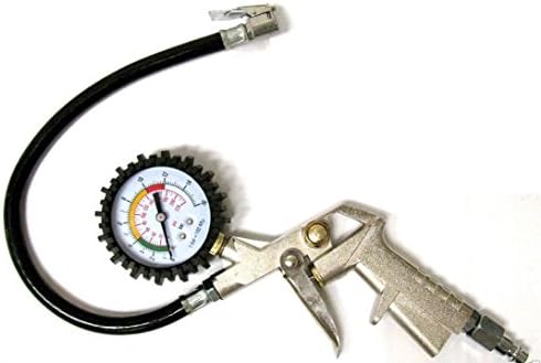 220 psi Lock On Tire Inflator with Air Pressure Gauge Pistol Chuck Flexible Hose