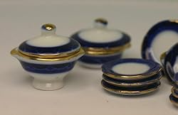 Dollhouse Miniature Royal Blue Porcelain Dinner Set