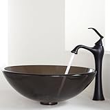Kraus C-GV-103-12mm-15000ORB Clear Brown Glass Vessel Sink and Ventus Faucet, Oil Rubbed Bronze