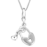 Platinum Plated 925 Sterling Heart And Lock Bracelet Charm With 925 Sterling Silver Chain (16