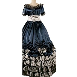 Women Short Sleeves Multi-layer Ruffles Bowknot Floor-length Fancy Dress, Medium,navy