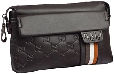 LUWE Men's Cow Leather Card Coin Holder Trendy Briefcase Clutch Handbag Brown