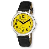 Avalon XL EZC Sunrise Series Low Vision Silver Tone Leather Strap Watch, # 408W-1