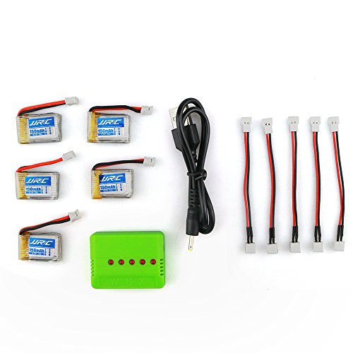 Boldclash 5pcs 3.7V 150mAh Lipo Battery with X5 Charger Set for JJRC H36 Eachine E010 Quadcopter Drone
