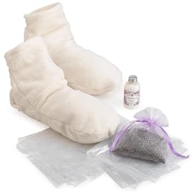 Do Not Disturb Sole Warmer Kit: Cotton Fleece Booties, Lavender & Rice Paquetes and Lavender Lotion.