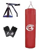 New 5ft Red Rex Leather boxing punchbag , punch bag with wall Bracket & FREE Gloves