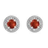 10k White Gold, January Birthstone, Garnet and Diamond Earrings