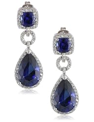 Sterling Silver Created Ceylon Sapphire and Created White Sapphire Earrings