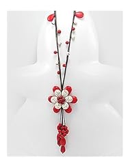 Flower Cotton Waxed Thread Semi GemStone Beads Necklace In Sterling Silver