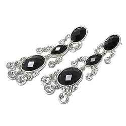 Crystal and Black Boutique Quality Austrian Facet Glass Cascade Drop Earrings Fashion Jewelry