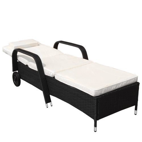 Jago - Bain de soleil - RTSL01schwarz - en résine tressée noir - 213 x 76 x 53 cm et matelas blanc crème