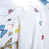 Embroidered Butterfly Flannel-White-Flat-Twin