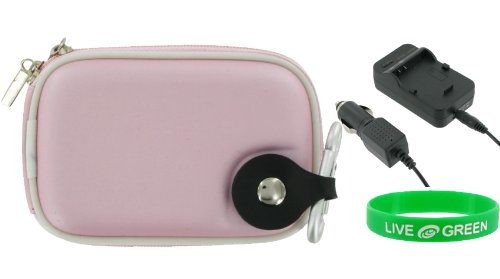 2n1 EVA Hard Shell Case (Pink) and NP-BK1 AC DC Charger for Sony Cybershot DSC-S950 Digital Camera Black