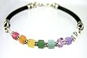 Black Leather Chakra Bracelet: Rhodocrosite, Aventurine, Calcite, Aventurine, Amazonite, Flourite, Lavendar Jade and Silver