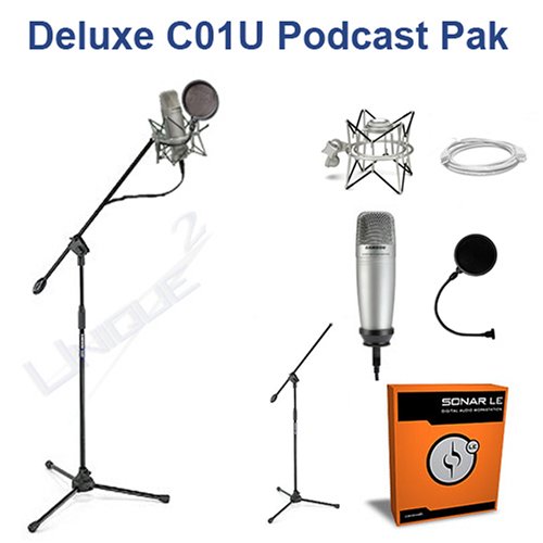 Deluxe Samson USB CO1U C01U Podcast PAK KIT + Pop Filter + Shockmount + BL3 Mic Boom Stand + Sonar Le Software + 10' USB Cable