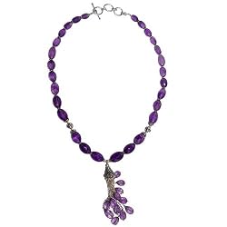 Gemstones Necklace Sterling Silver Amethyst Jewelry 18 inches (gnklc268)