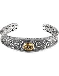 Sterling Silver and 14K Yellow Gold Genuine Honey Quartz Bracelet