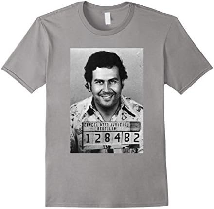 Men's Pablo Escobar T-shirt - Drug Lord Pablo Mugshot Tee Shirt Small Slate