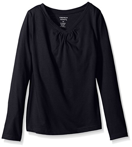 French Toast Big Girls' Long Sleeve V-Neck T-Shirt, Navy, 10/12
