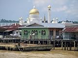 IMAGE OF Omar Ali Saifuddin Mosque Beyond Stilt Houses on the Brunei River in Bandar Seri Begawan Photographic Poster Print by Robert Francis, 24x18