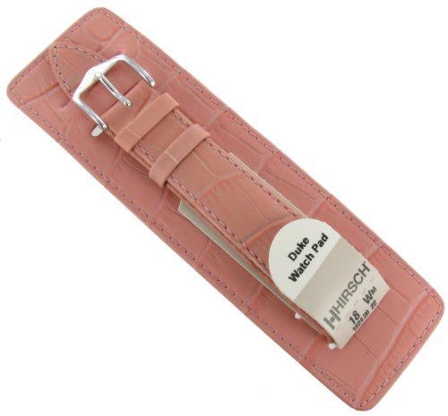 18mm Hirsch Duke Genuine Leather Alligator Grain Pink Watch Band and Pad