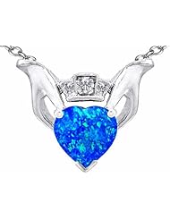 Celtic Love by Kelly 8mm Heart Claddagh Pendant With Heart Shape Created Blue Opal in 925 Sterling Silver