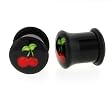 Black Acrylic Single Flare Plug - Cherry Logo - 00g - Sold as a Pair