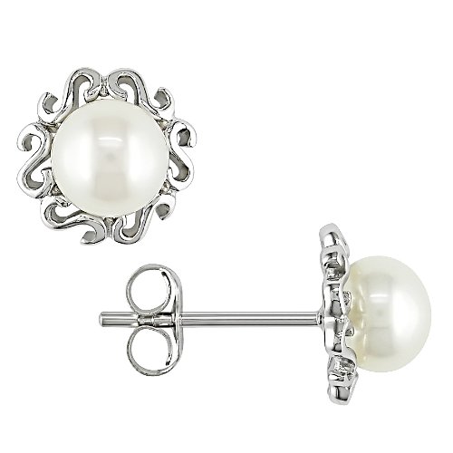 5.5-6 mm Freshwater Button Pearl Earrings in 10k White Gold