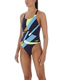 Speedo Damen Badeanzug Fluid Dive Leaderback, navy/ turquoise/ retro gold/ hydrogreen, 34, 8061416960