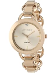 Anne Klein Womens AK/1384CHGB Diamond  Dial Gold-Tone Open Link Bracelet Watch