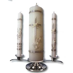 3-pc Wedding Candle Set with Brass Base