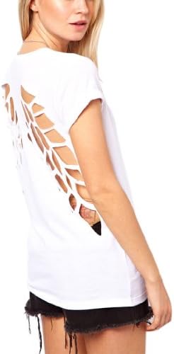 New 2014 Fashion T Shirt for Women Laser Backless Angel Wings White Black Shorts Tops & Tees T-shirt Autumn Summer (xl (Asian size), White)