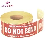 Produkt-Bild: 500 "DO NOT BEND" "BITTE NICHT KNICKEN" Verpackungs Etiketten (1 Rolle), Label Planet&reg; gro&szlig;e gedruckte selbstklebende warn Aufkleber f&uuml;r Packet Post Versandt, vielsprachig Englisch, Deutsch, Franz&ouml;sisch, Schwedisch, 50x136mm, SPL003, einfach abl&ouml;sen