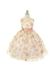 Girls Organza Floral Print Tea Length Sleeveless Pageant Dress/Party Dress 