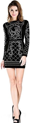 Gypower Women's Long Sleeve Halter Studded Casual Mini Dress with Zipper Black Black X-Small