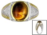 STERLING SILVER AND 18KT OVER STERLING SILVER TIGER'S EYE GENTS RING