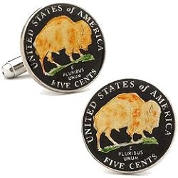 Hand Painted USA Buffalo Nickel Coin Cufflinks