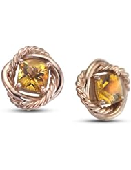 CleverEve Luxury Series Pink Rhodium Plated Sterling Silver Post Earrings w/ Prong Set Cushion Cut Natural Genuine Citrine Stones 3.80 ct. tw.
