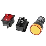 uxcell　レッドロッカースイッチ　2つ KCD4 DPST　イエローパイロットLEDランプ　1つ 1x AD16-22D/S　DC 24V　3個入り