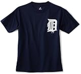 MLB Boys' Detroit Tigers Official Wordmark Short Sleeve Basic Tee by Majestic (Athletic Navy, Medium)