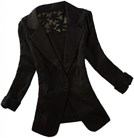 Womens Stylish One Button Blazer Lace Jacket Suit Long Sleeve Coat Candy Color Black