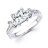 14k Gold 3 Three Stone Diamond Princess Cut Semi Mount Ring - 2ct Center Stone Not Included