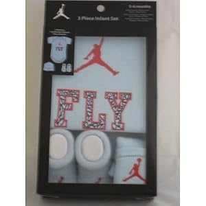 Nike Jordan Infant New Born Baby Boy/girl 0-6 Months 1 Lap/shoulder Bosyduits, 1 Pair of Booties and 1 Cap with Jordan Sign Light Blue/blue 3 PCS Set New