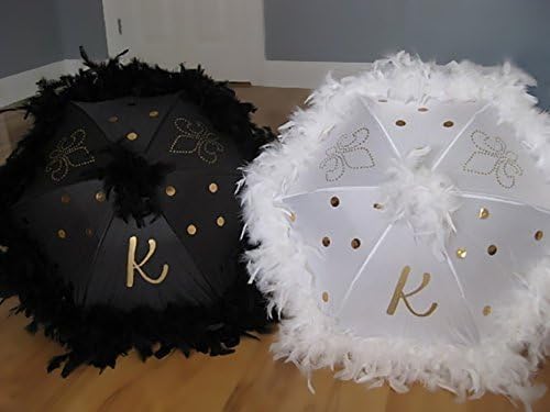 2 in Set Bride and Groom New Shared Last Name INITIAL New Orleans Wedding Second Line Umbrellas Parasols MEDIUM 19" size with hand painted fleur de lis, sequins, feathers
