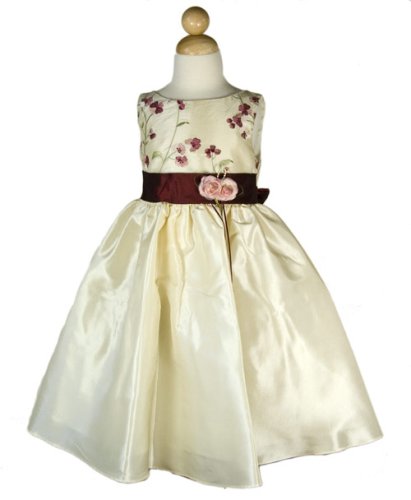 Sleeveless taffeta dress with delicate embroidery on the bodice, Ivory/Burgundy, Special occasion, Holiday dress