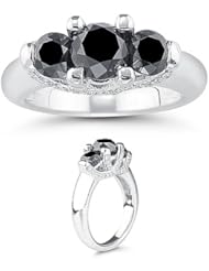 3.42 Cts Black & White Diamond Ring in 14K White Gold