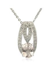 Sterling Silver Oval Shape Pink Morganite with White Topaz Accents Pendant Necklace, 18"